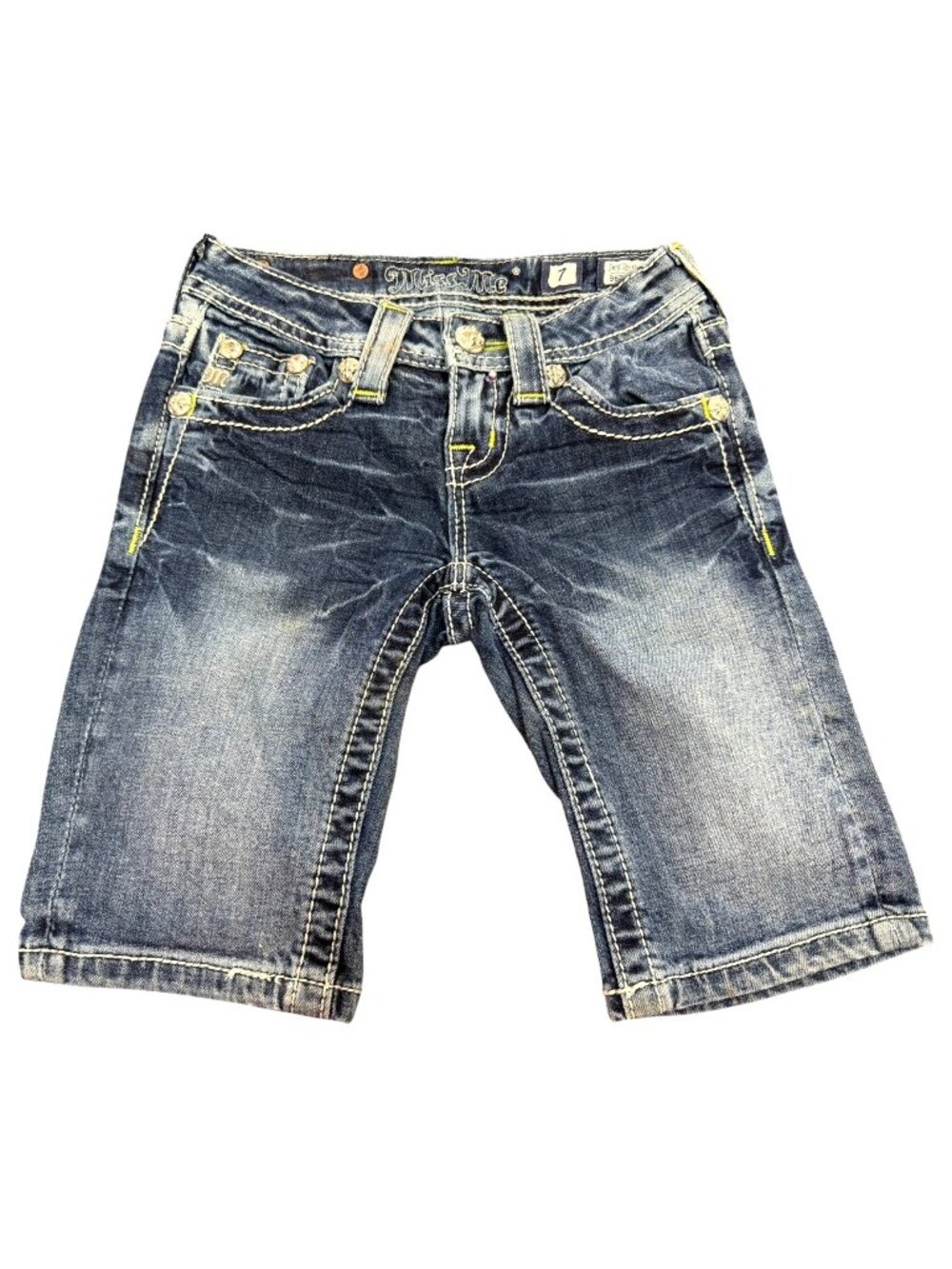 Miss Me Girls Bermuda Denim Shorts Distressed Embroidered Back Pockets Size 7